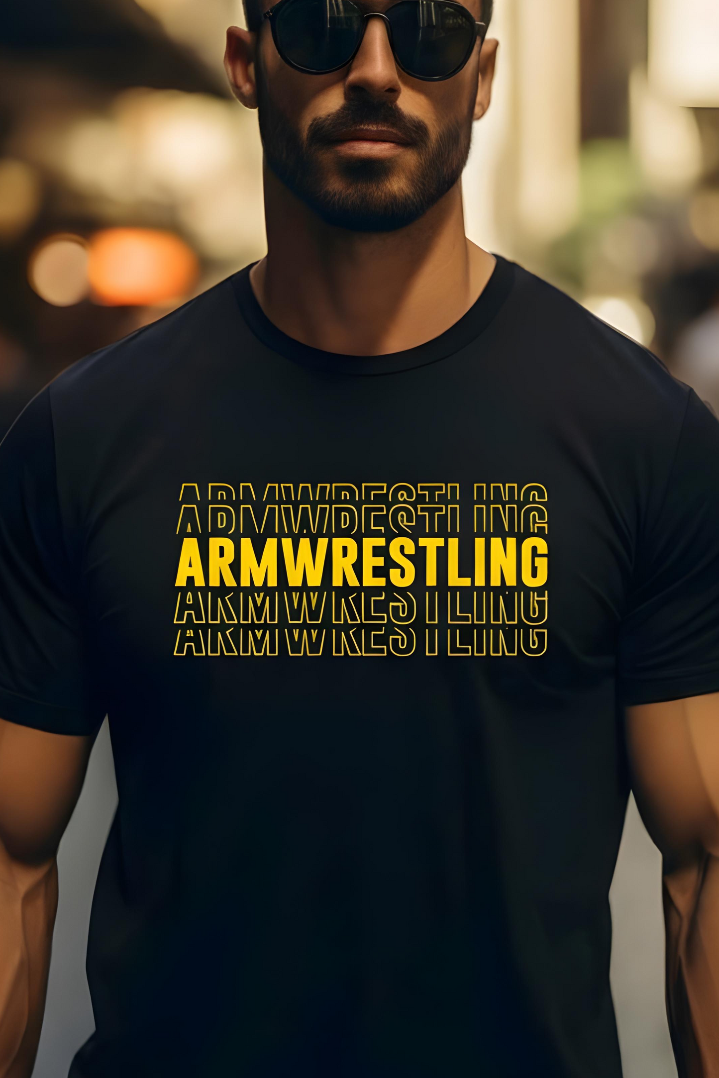 T-shirt with Armwrestling text in yellow #1 - COTTON